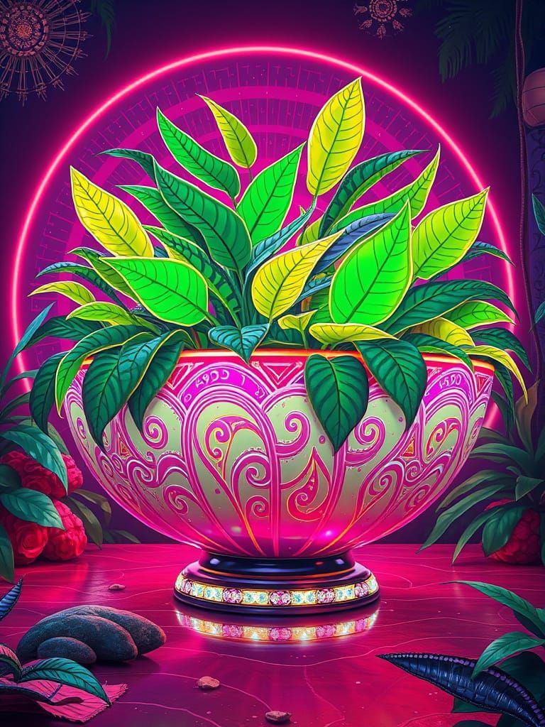 Psychedelic Greens in Bioluminescent Art Deco Style