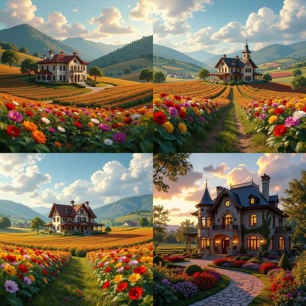Mansion with Crop Valley and Farm in Detailed Matte Painting