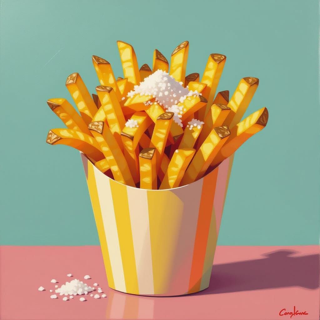 Golden Fries in Cone with Salt & Vinegar, Bold Textured Styl...