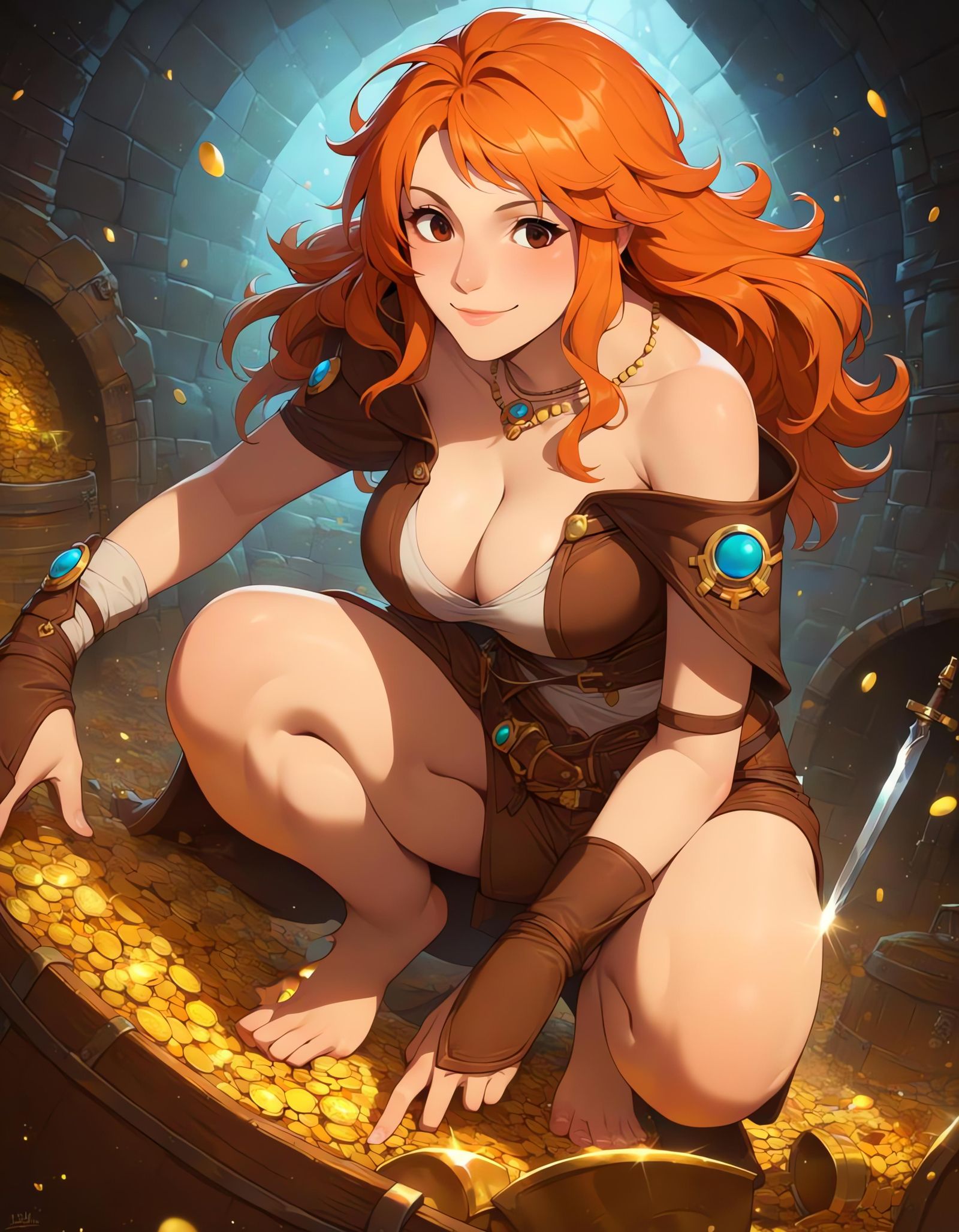 Fantasy Rogue Nami in Underground Dungeon Scene