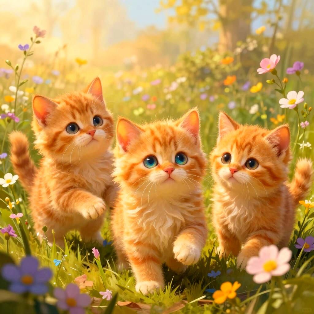 Adorable Kittens with Large Reflective Eyes in Spring