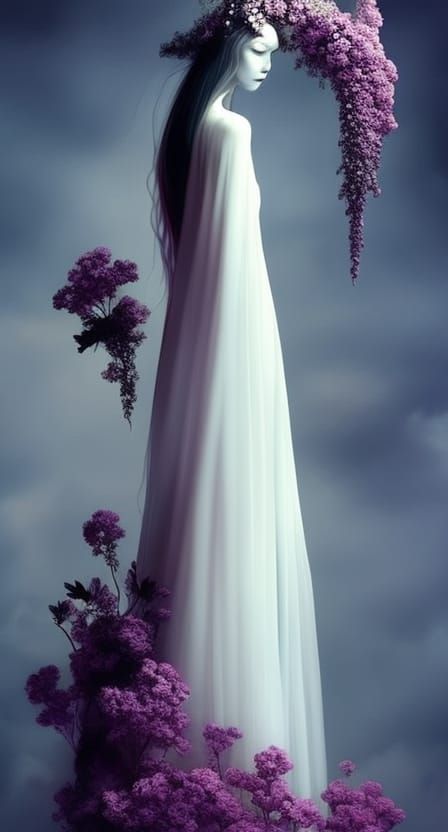 Death Goddess Among Flowers: A Detailed Matte Painting