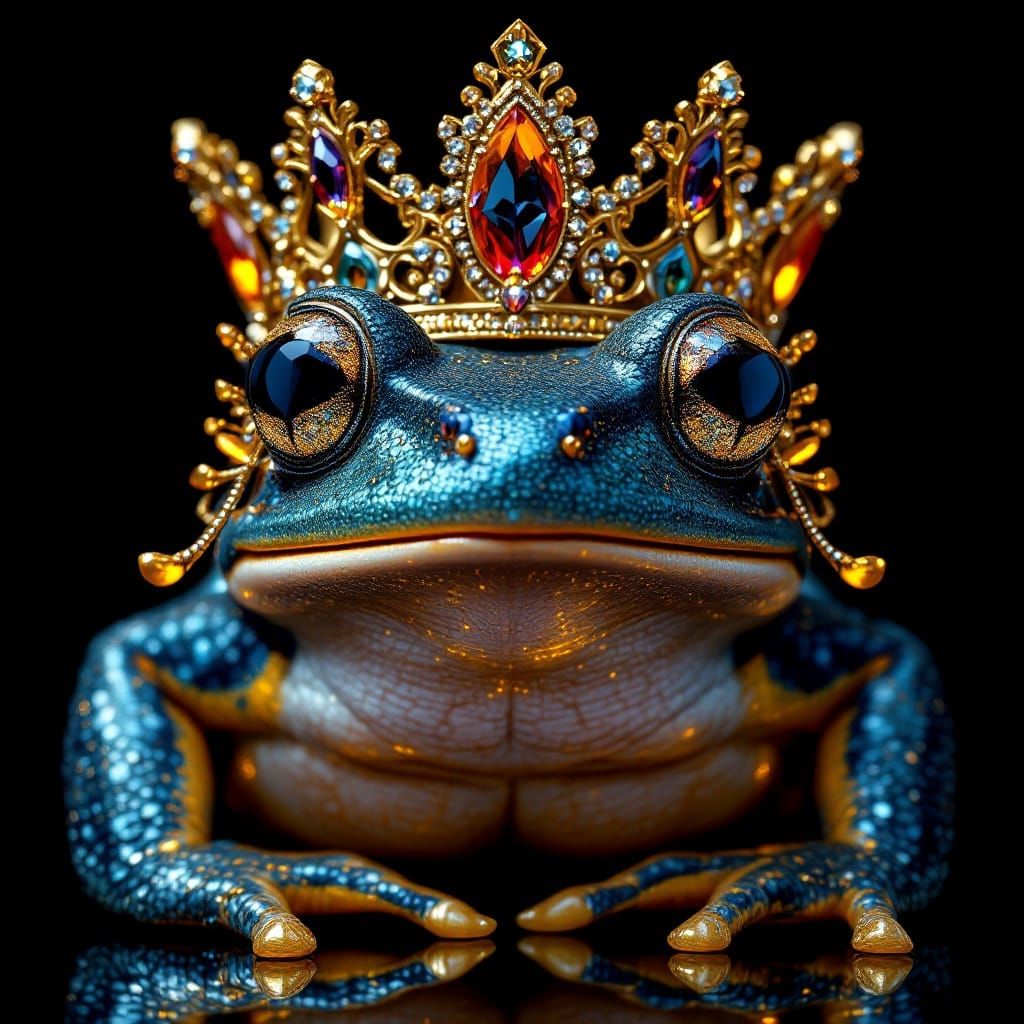 Regal Frog with Diamond Crown in Warm, Golden Lighting