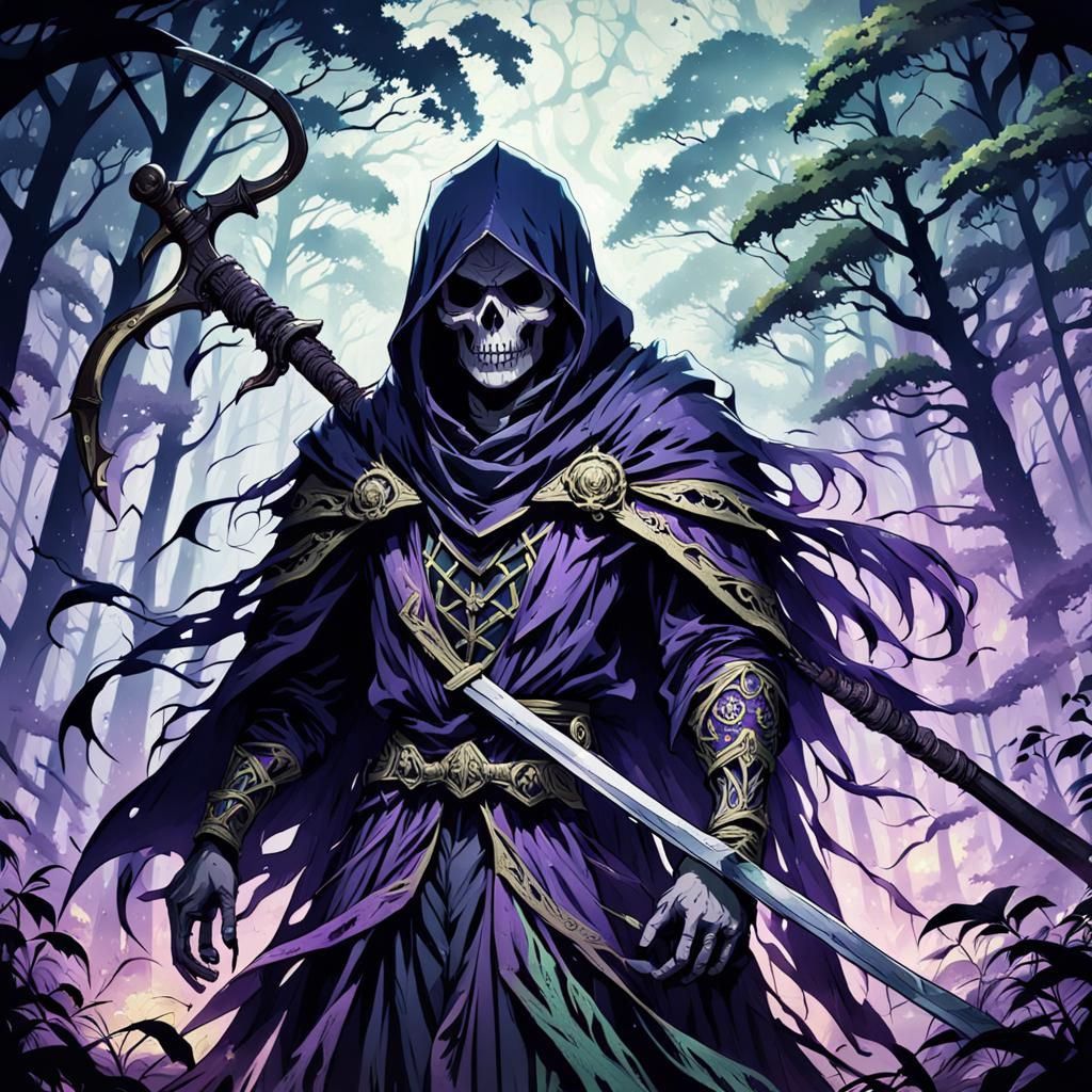 Death in Dark Mystical Forest: Anime Art