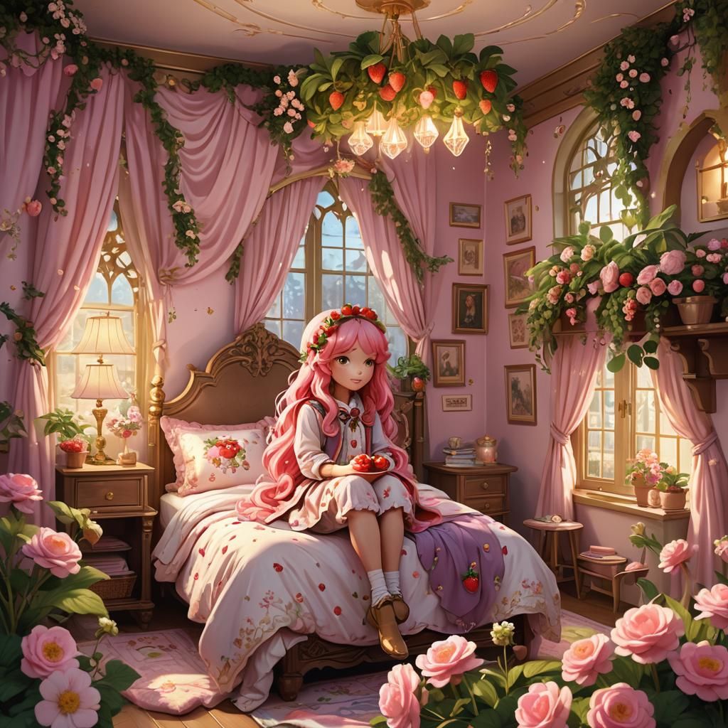Strawberry Shortcake in Hogwarts: Whimsical Fantasy Art