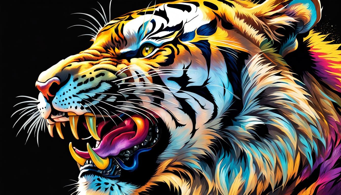 Roaring Tiger Head Tattoo Design in Vivid Colors