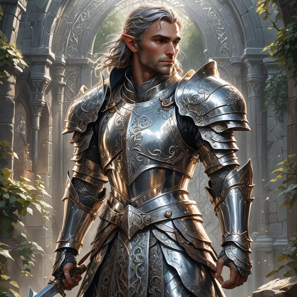 Elf Paladin Knight in Shining Silver Armor