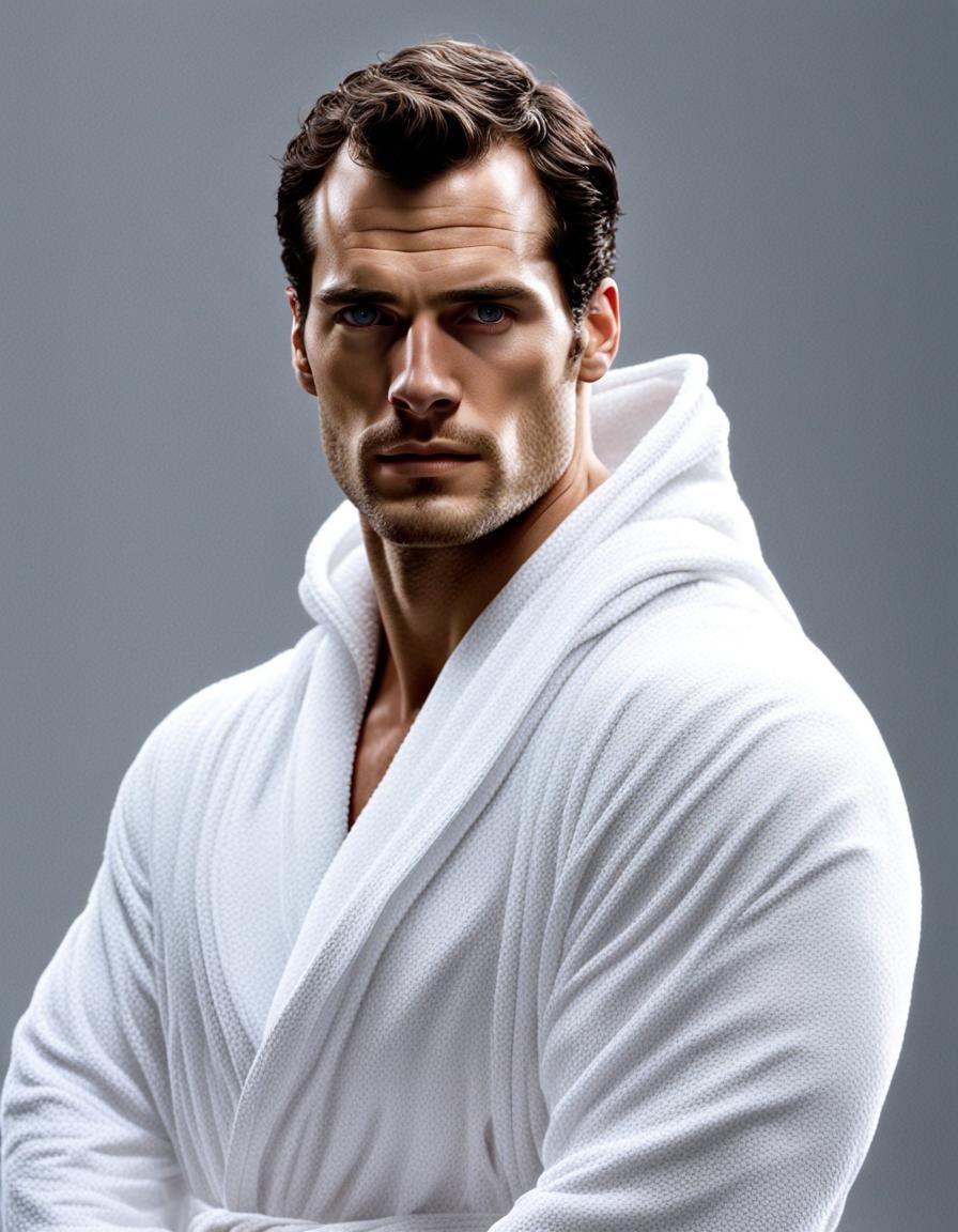 Hyperrealistic Photograph of Blond Man in Bathrobe