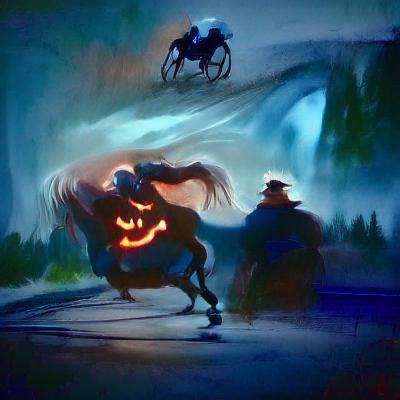 Headless Horseman Chase: Spooky Artwork with Volumetric Ligh...