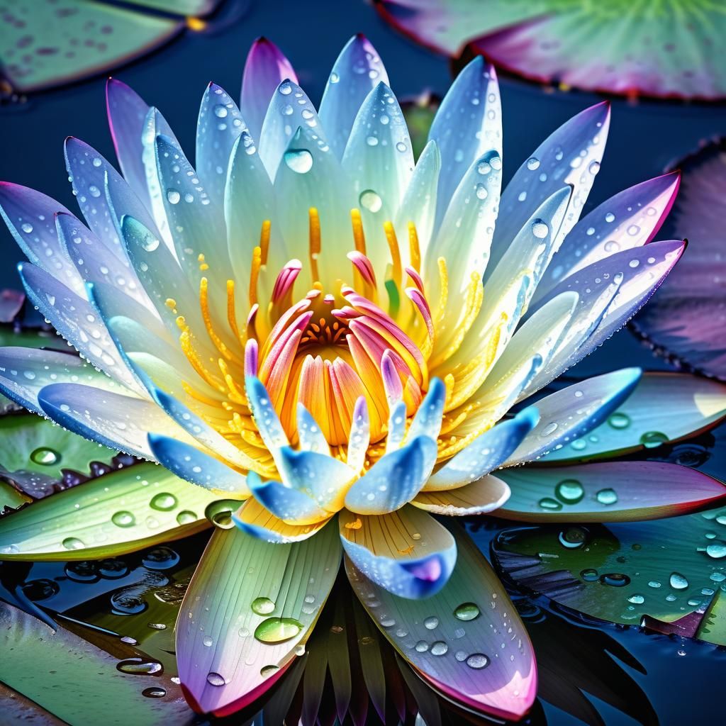 Epic Water Lily with Dewdrops in Pastel Colors