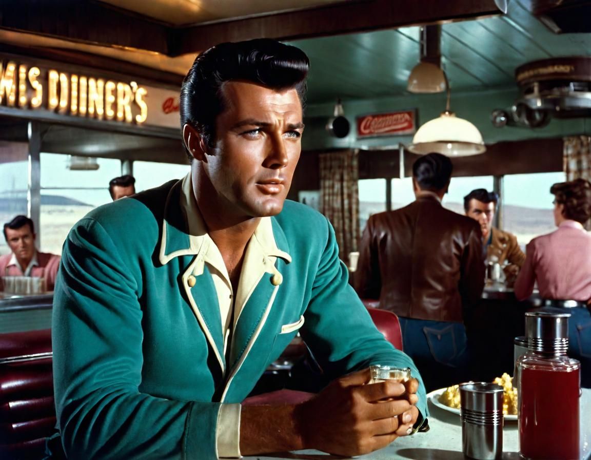 1950s Diner Scene with Handsome Man