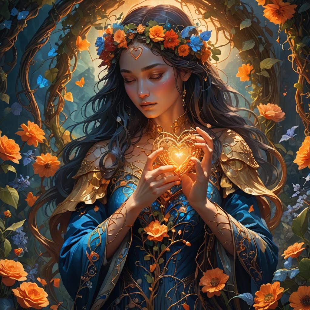 Ethereal Heart in Mystical Garden: Fantasy Concept Art