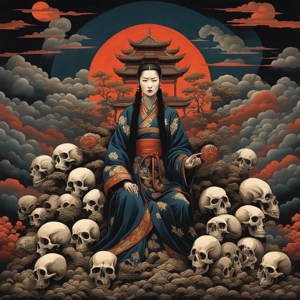 Ancient Chinese Bone Demoness in Ukiyo-e Style
