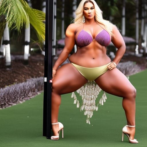 Plus Size Woman in Bikini and High Heels