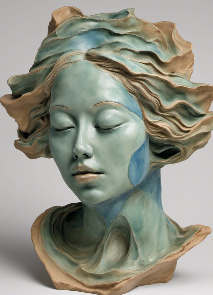 Nerikomi Glazed Clay Sculpture of a Woman's Head