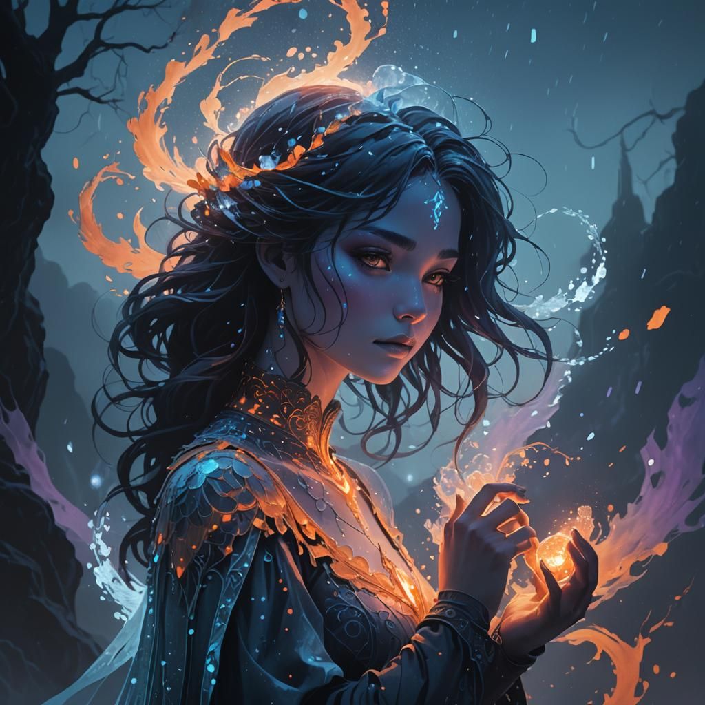 Ice Fairy Silhouette in Misty Landscape