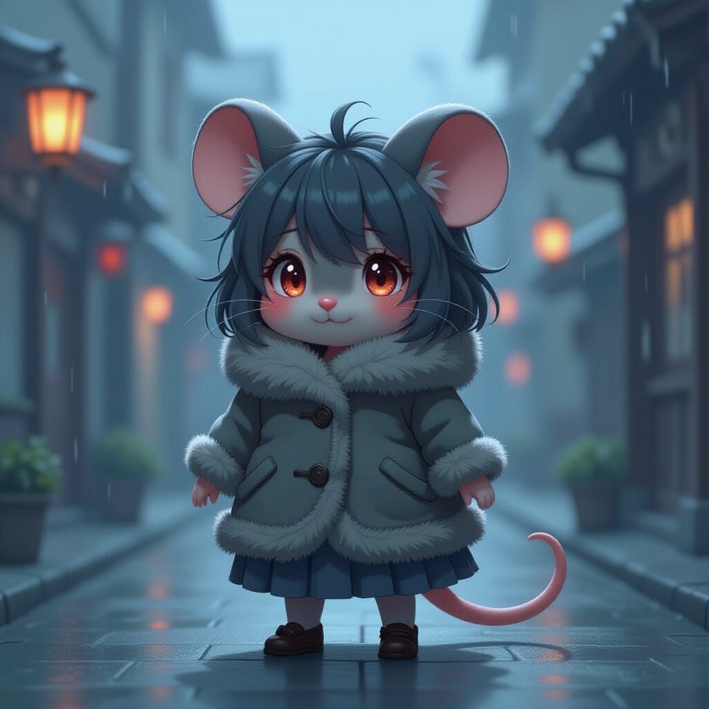 Mousegirl in Spooky Kawaii Anime Style