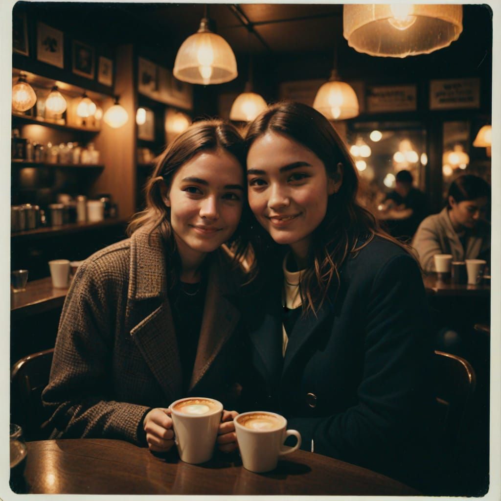 Friends Share a Warm Moment in a Cozy Coffee Shop