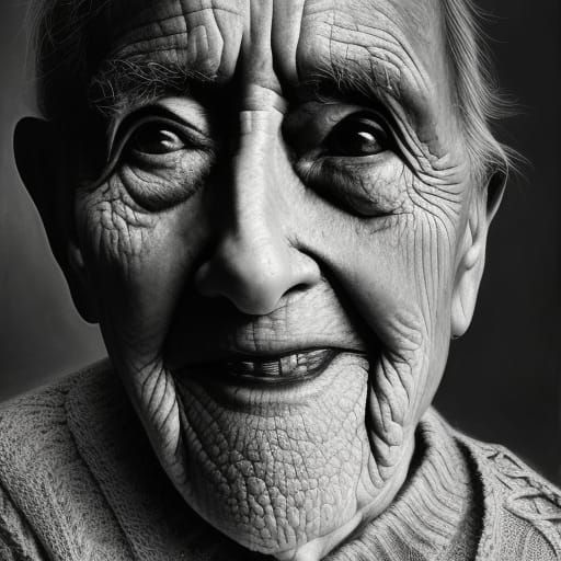 Monochromatic Portrait of an Elderly Person in Realism Style