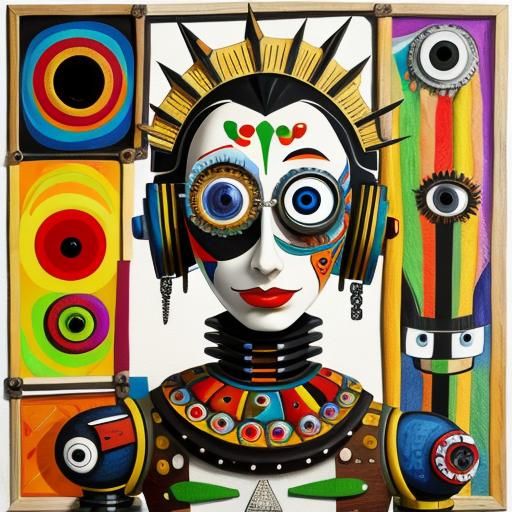 Surreal Robot Portrait in Mixed Media Collage