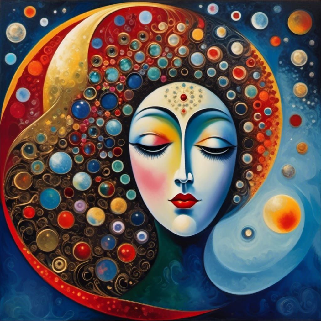 Surreal Moon Face in Cosmic Landscape