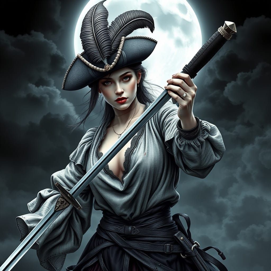 Female Musketeer in Haunting 17th Century Parisian Scene