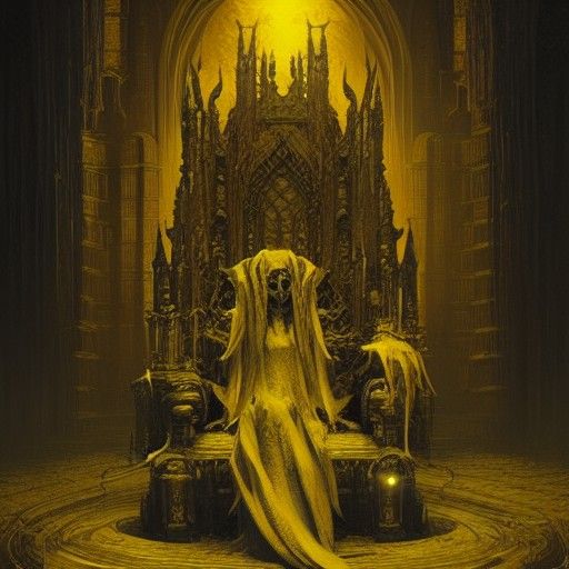Yellow Devil on Throne: Gothic Horror Concept Art