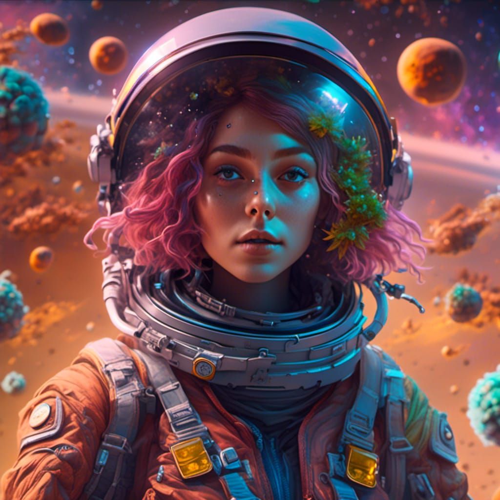 Cute Stoner Girl in Space: Detailed Matte Painting