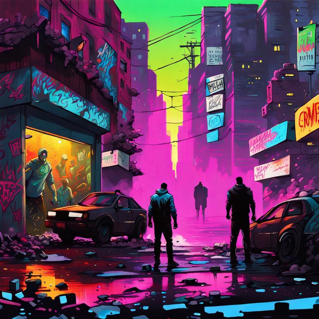 Cyberpunk Cityscape: Gangs and Graffiti Art