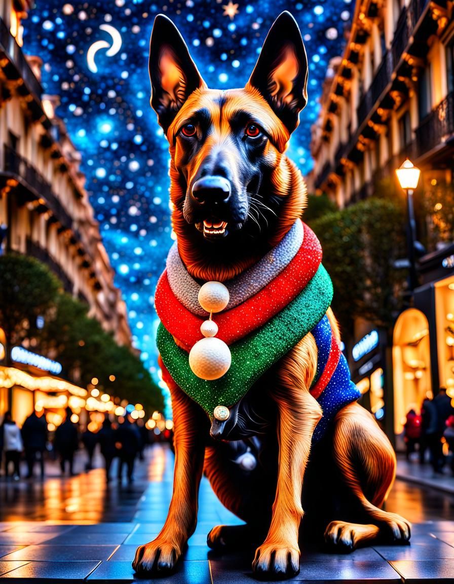 Christmas Malinois Dog in Gaudi Style