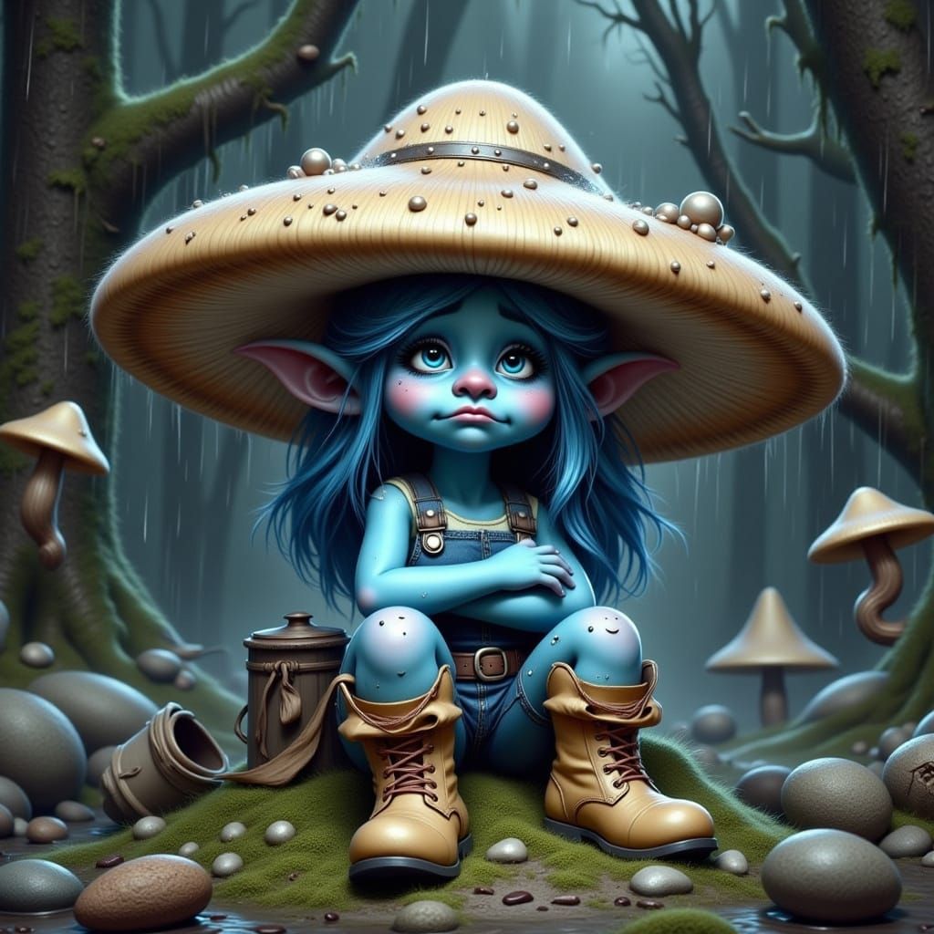 Fantasy Smurf in a Misty Forest Glade