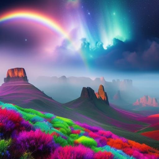 Rainbow Unicorn in Starry Sky