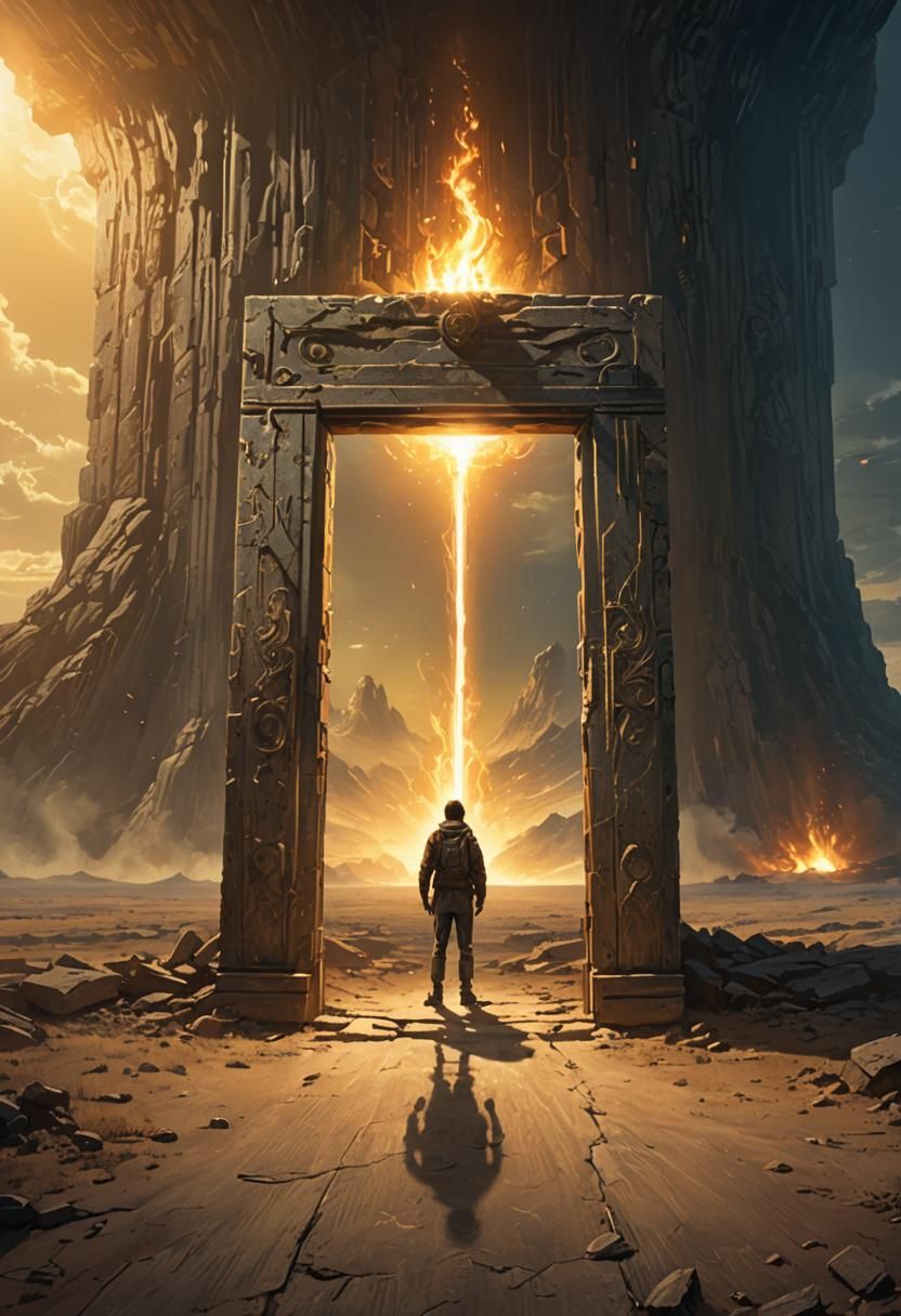 Colossal Door in Desolate Landscape: Fantasy Concept Art