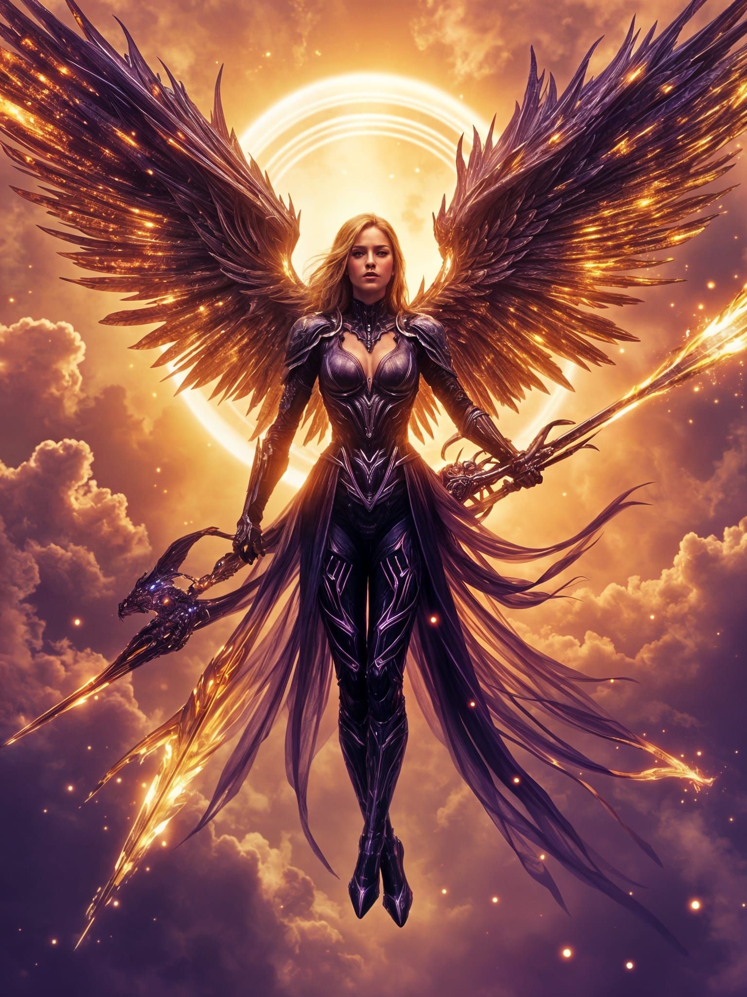 Cybernetic Valkyrie Descending from Heavens in Dark Fantasy ...