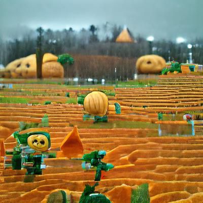Gloomy Autumn Pumpkin Field Landscape