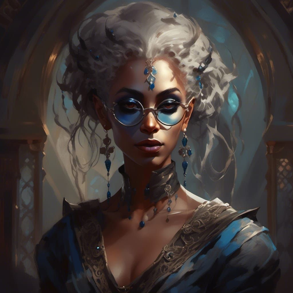 Dark Elf Drow with Silver Eyelids in Digital Art