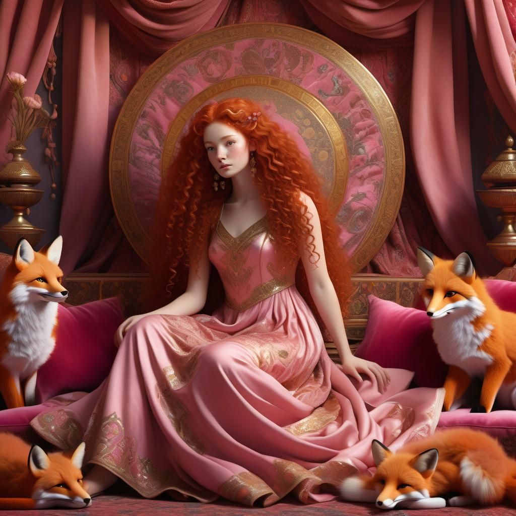 Goddess with Fox in Velvet Room: Fantasy Art