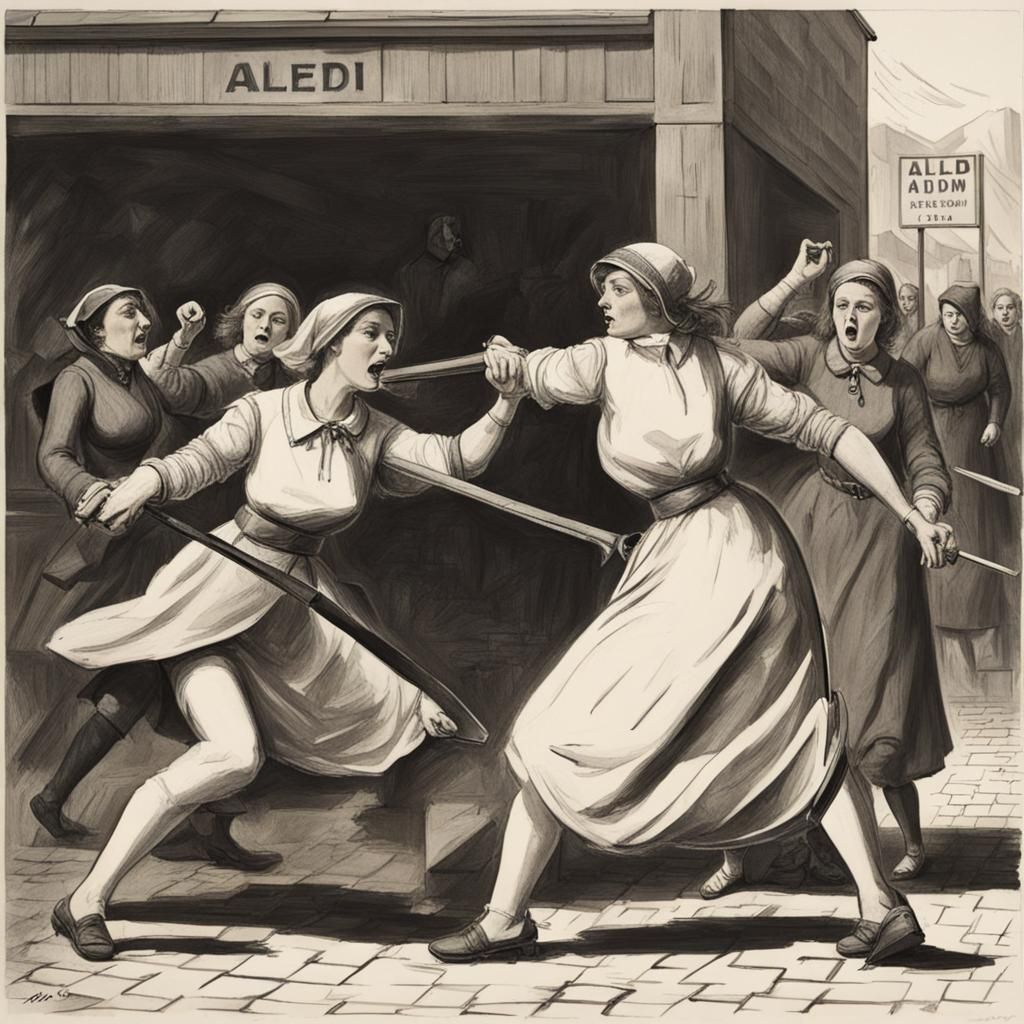 Women Brawl Outside Supermarket, Grotesque Surrealism