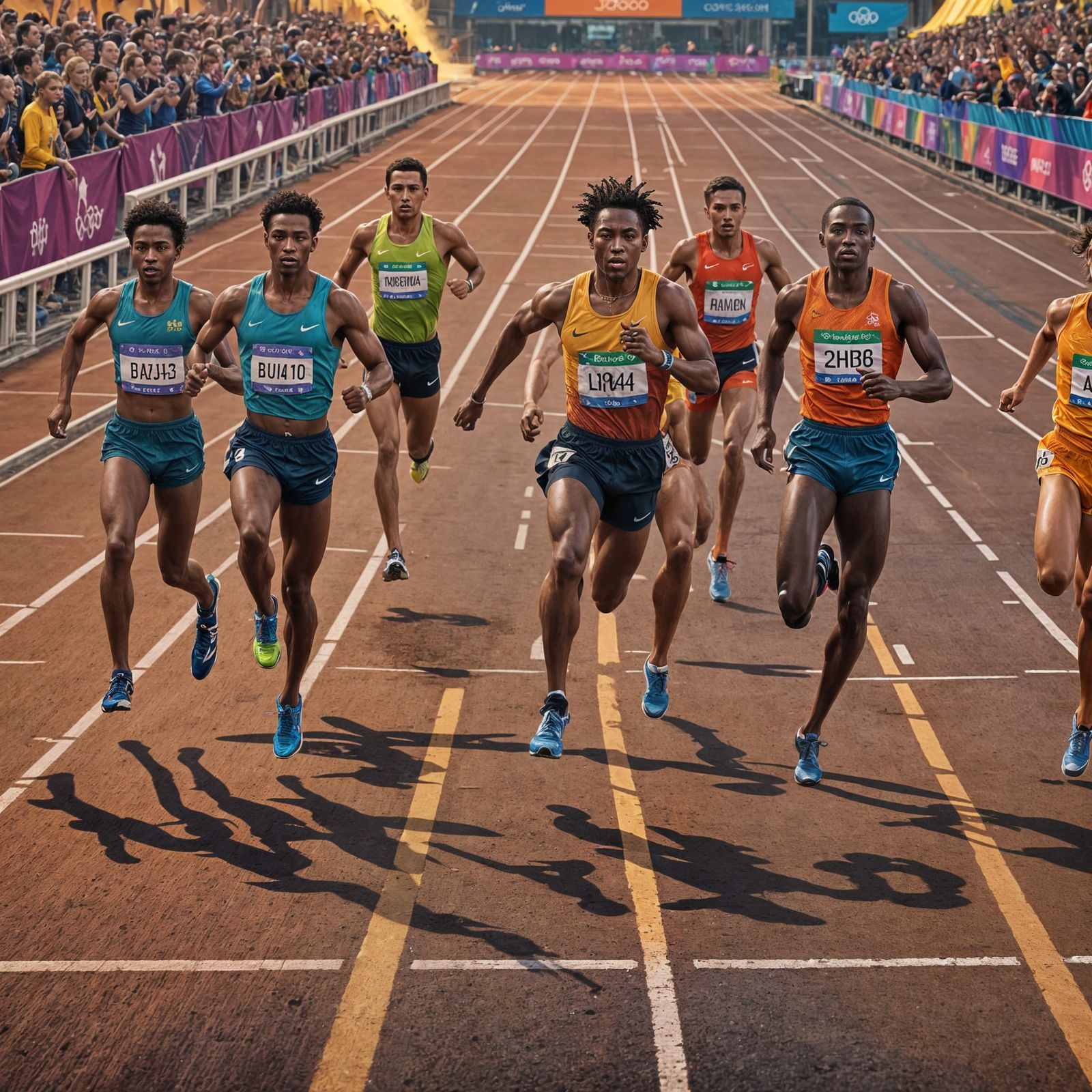 Olympics Runners Sprinting Finish Line in Digital Art