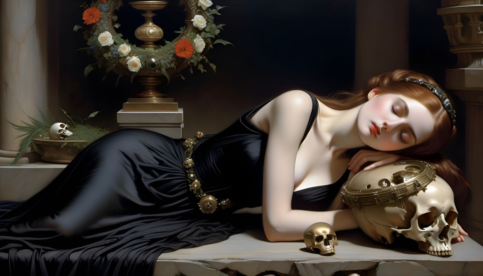Gothic Woman Reclining, Pre-Raphaelite Style