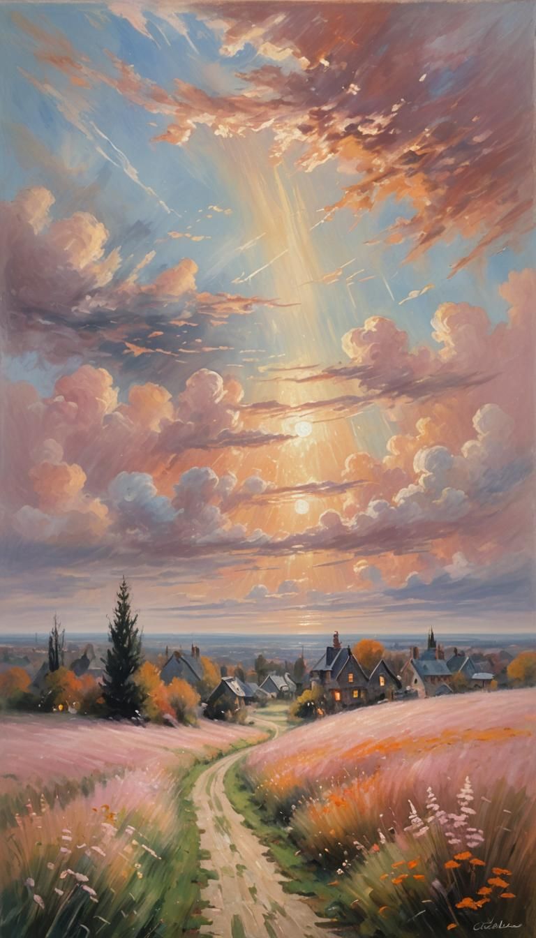 Impressionist Halloween Scene in Soft Pastel Hues