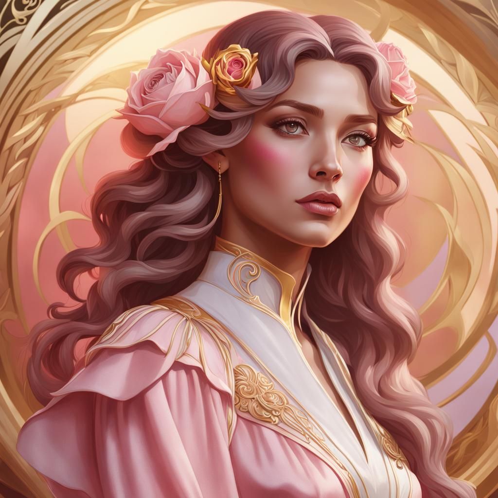 Art Nouveau Portrait of Woman with Rose