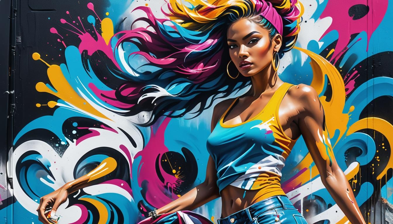 Stunning Woman in Vibrant Graffiti Art Style