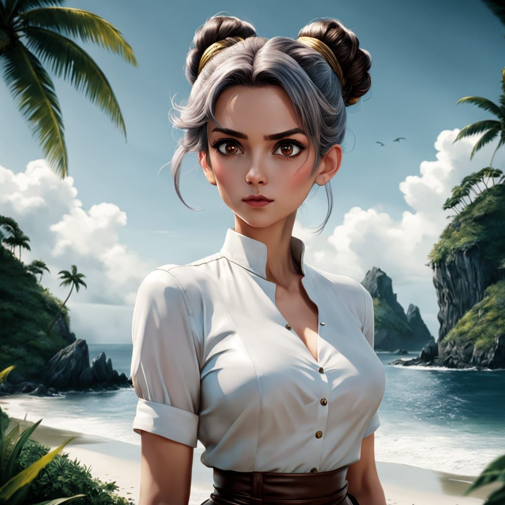 Confident Woman Poses in Exotic Anime Key Visual