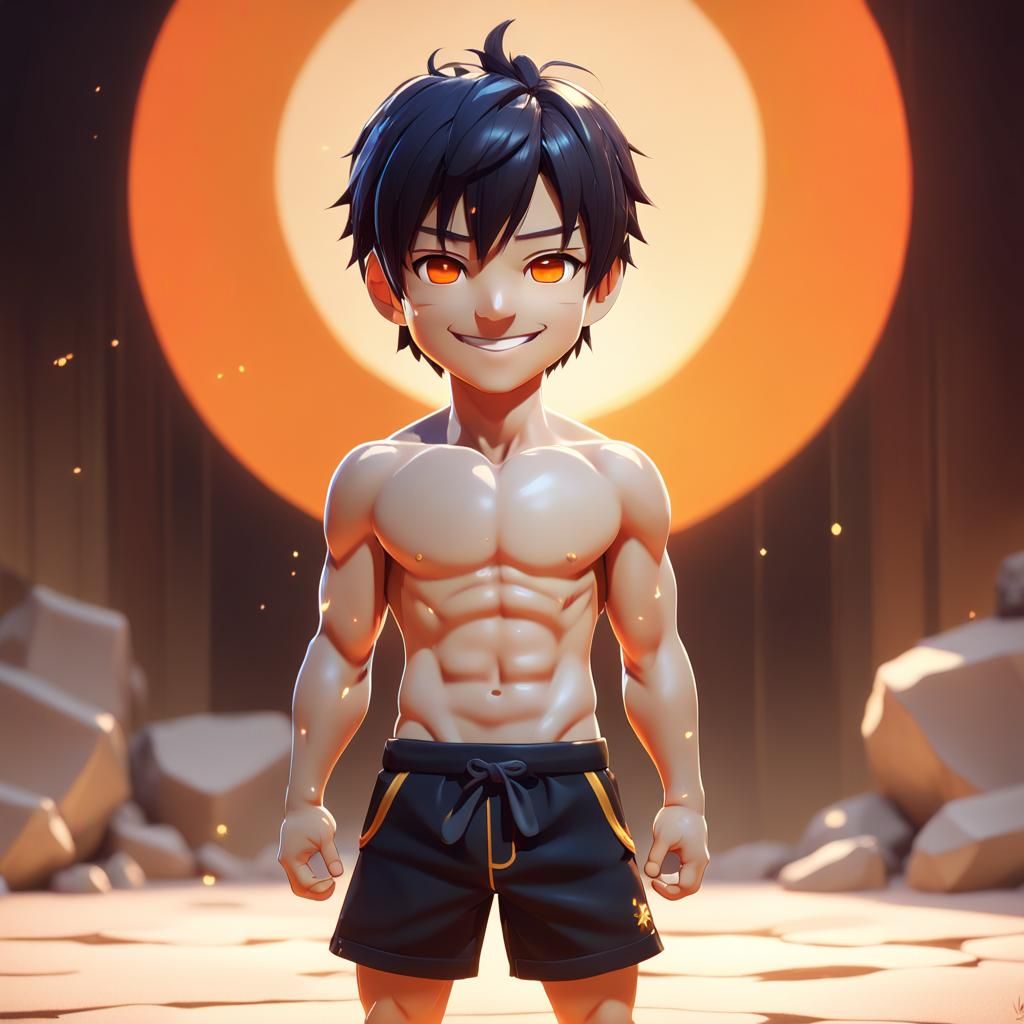 Handsome Smiling Chibi Man in Anime Style