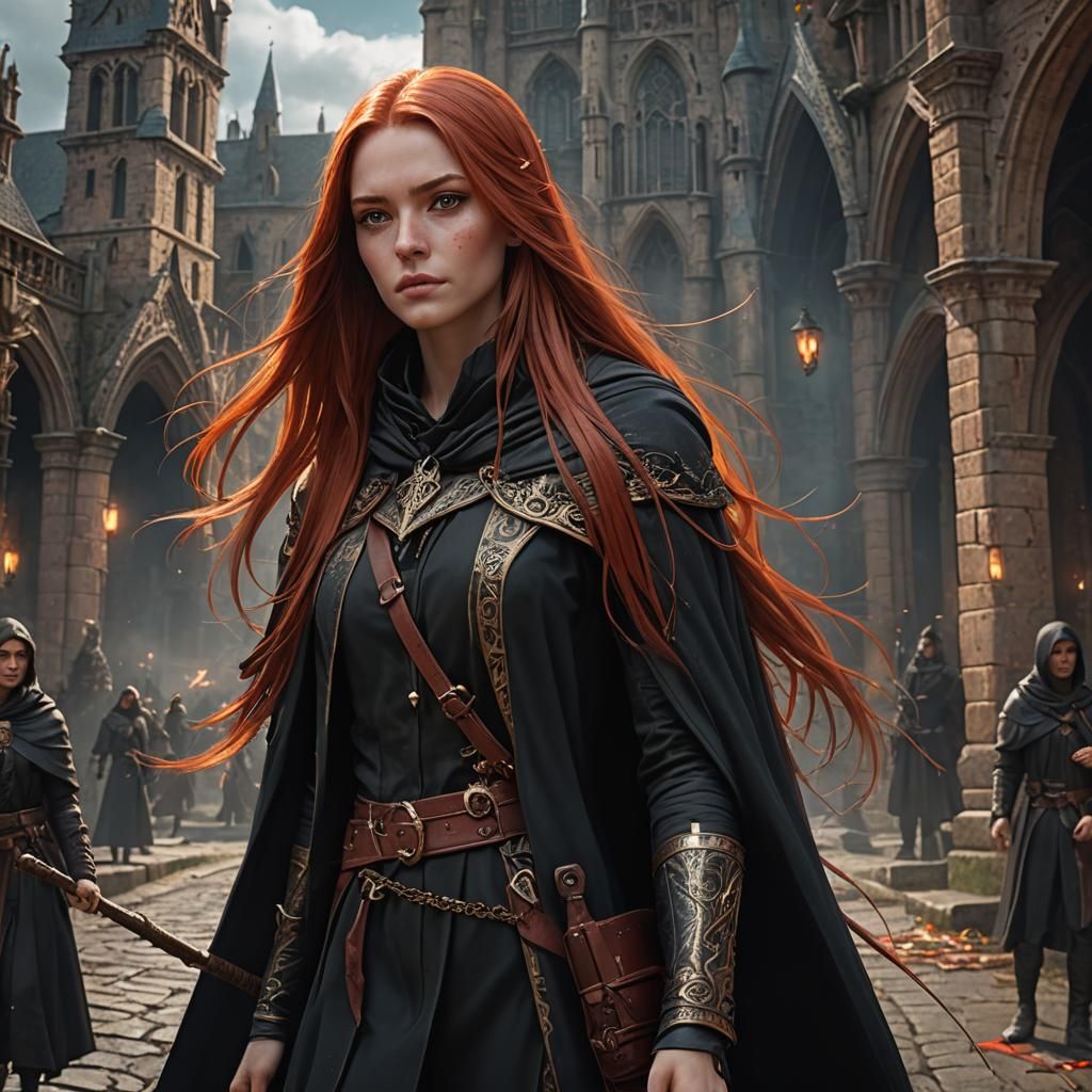 Red-Haired Woman with Wand: Fantasy Concept Art