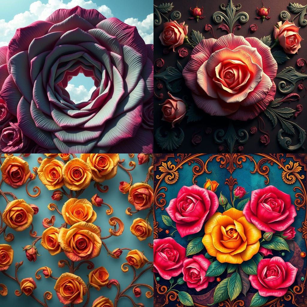 Vibrant Fantasy Rose Pattern in Detailed 8K Matte Painting