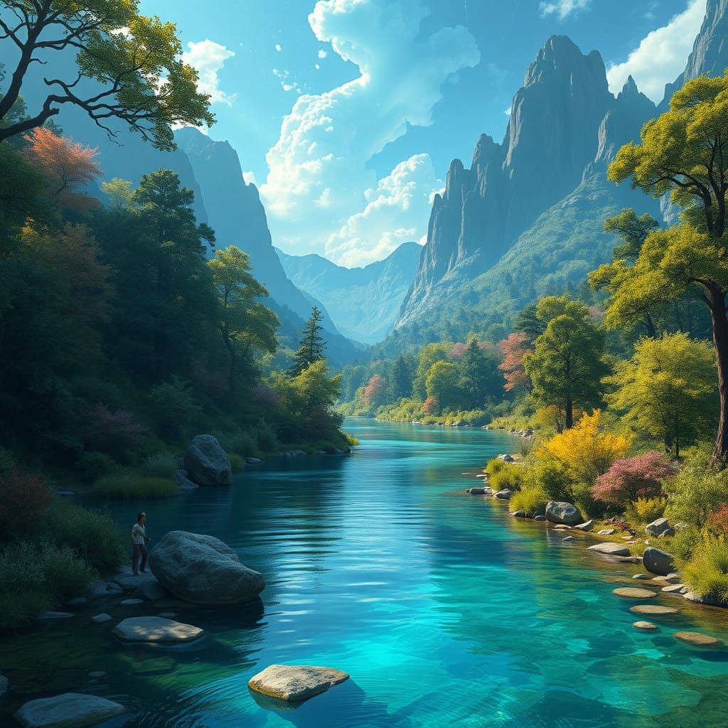 Surreal Valley Dreamscape in Whimsical Art Style