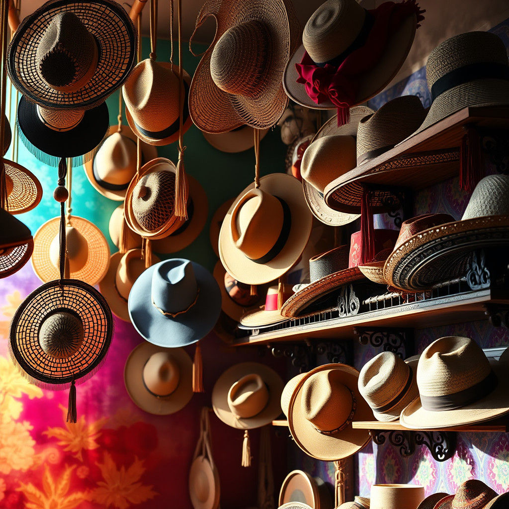 Culturally Diverse Hats in a Vibrant Shop