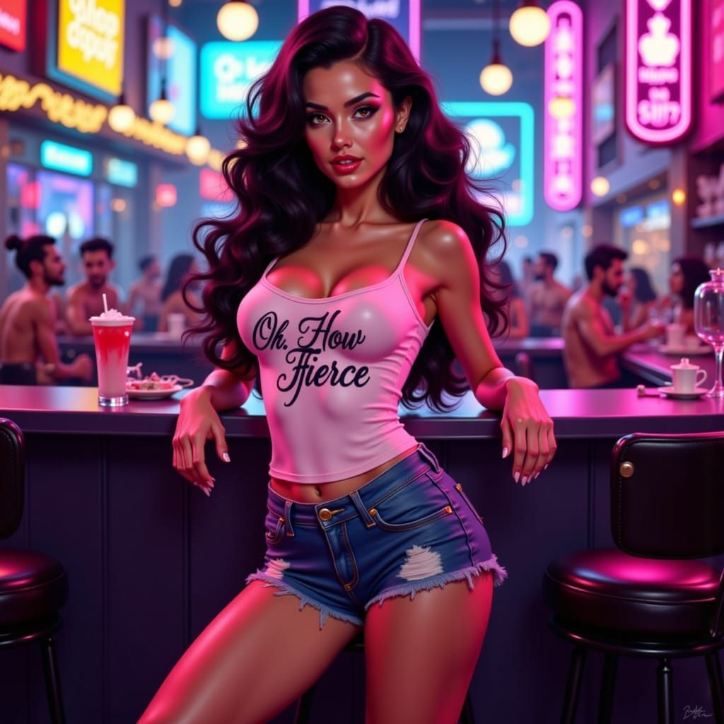 Fierce Party Gal in Neon Nightclub